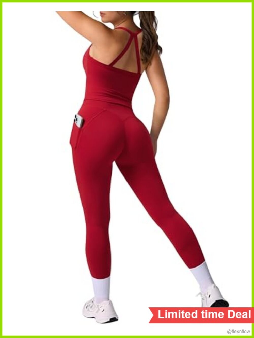 Cross Back Workout Sets for Women 2 Piece Padded Tank Tops Scrunch Leggings